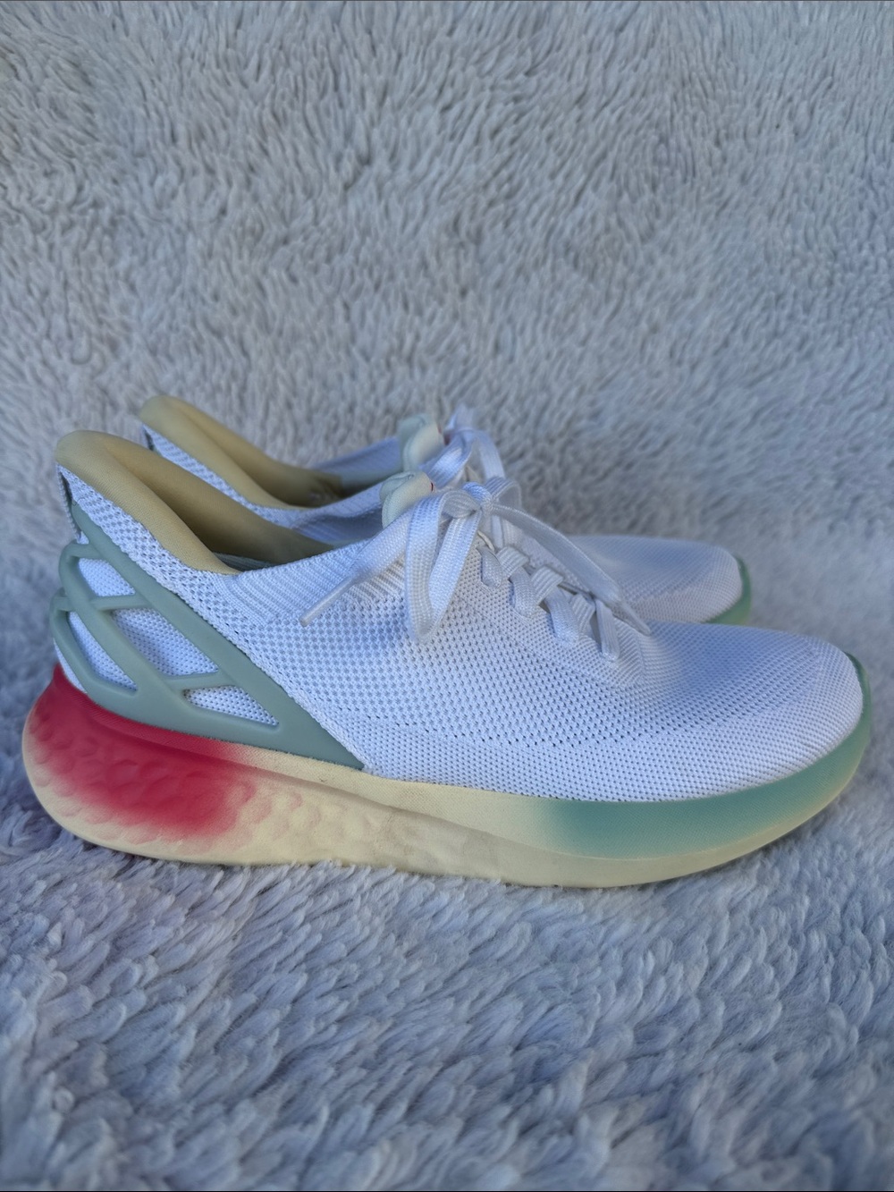 Women’s White Mesh Sneakers with Pink and Mint Gradient Sole by Kizik